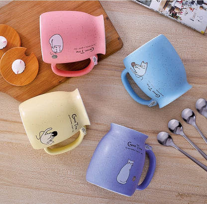 450ml Cartoon Ceramic Cat Mug with Lid & Spoon