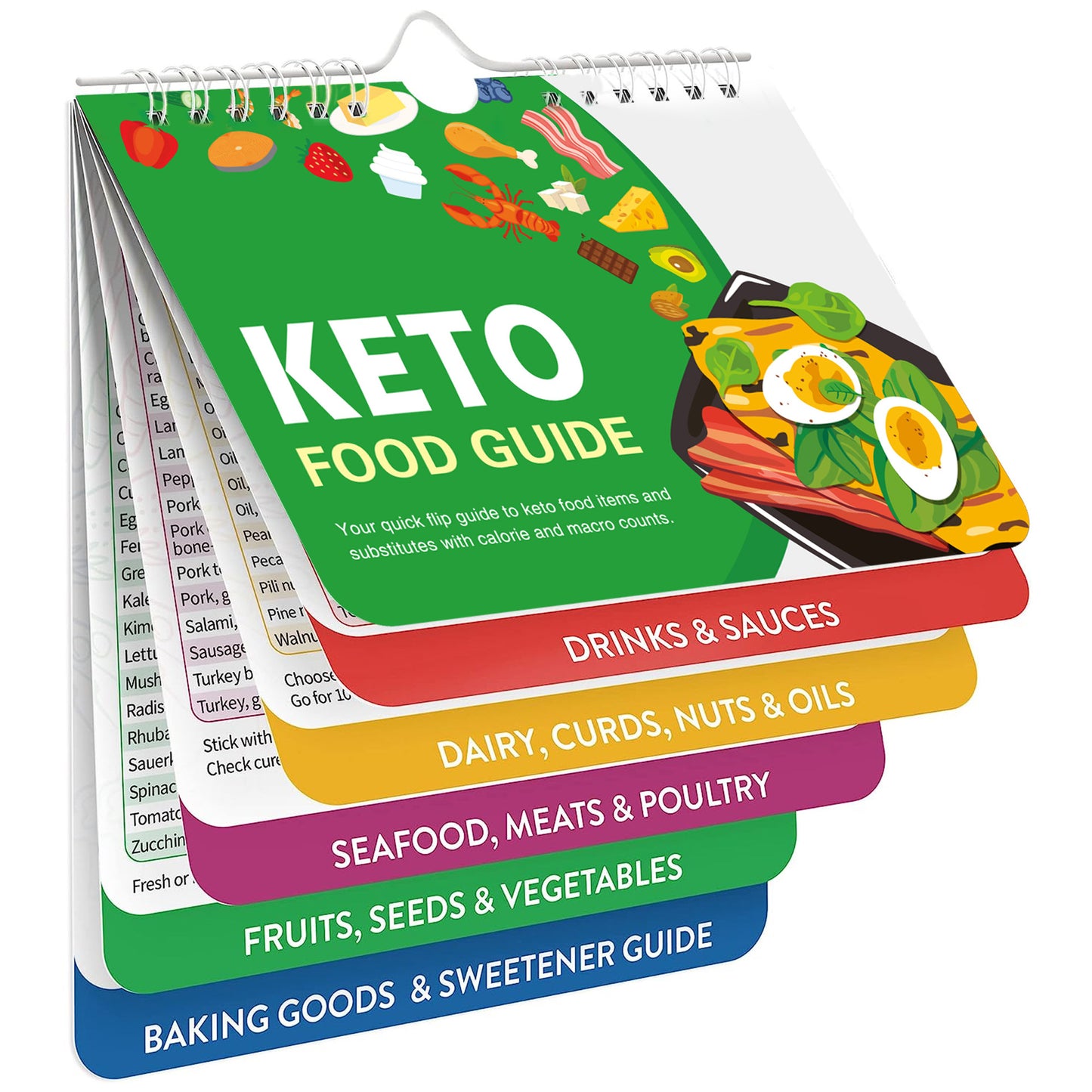 Keto Food Guide with colorful pages and magnetic feature