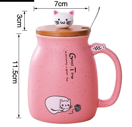 450ml Cartoon Ceramic Cat Mug with Lid & Spoon