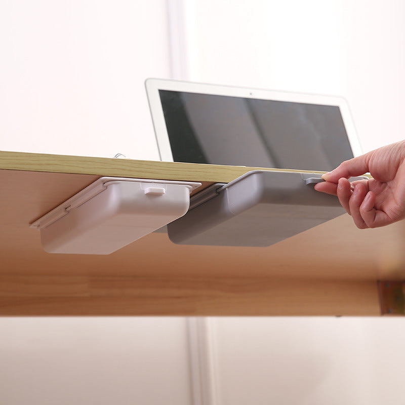 Mobile Small Drawer Can Be Pasted Under The Table Storage Box Hidden Desk Side Desktop Stationery Pencil Case Storage Basket Grid