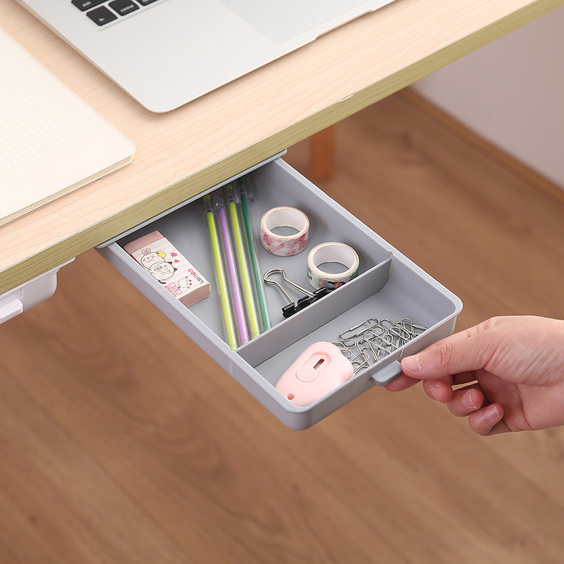 Mobile Small Drawer Can Be Pasted Under The Table Storage Box Hidden Desk Side Desktop Stationery Pencil Case Storage Basket Grid